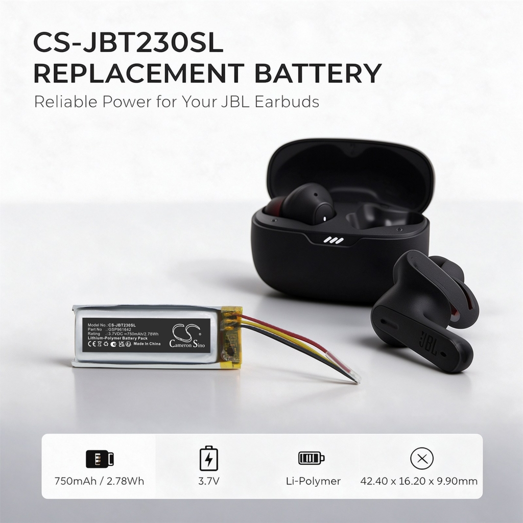 Akkumulátorok kompatibilis a következőkkel JBL Tune 230NC Charging Case Beam 230NC Charging Case Beam Earbuds charging Case CS-JBT230SL