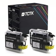 TCTK ink cartridges LC-1100 2 pack Black compatible with Brother DCP-145 C DCP-J 125 MFC-250 C MFC-J 220, replaces LC1100BK