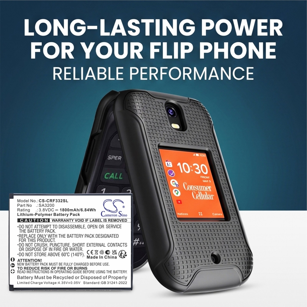 Akkumulátorok kompatibilis a következőkkel Consumer Cellular Iris Flip CS-CRF332SL