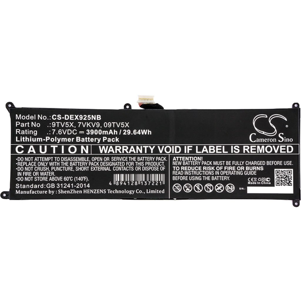 Compatible battery replacement for DELL 07VKV9,09TV5X,0V55D0,7VKV9,9TV5X...