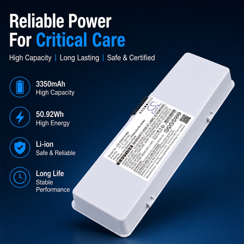 CS-EDS121MD – 'Reliable Power for Critical Care' marketing image with white battery pack