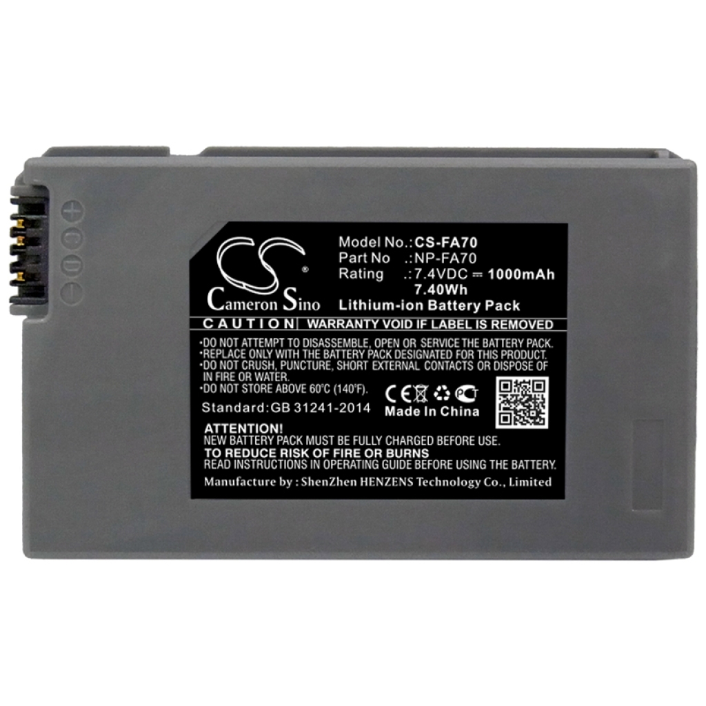 CS-FA70 – rear view of grey prismatic battery, contacts bottom-right