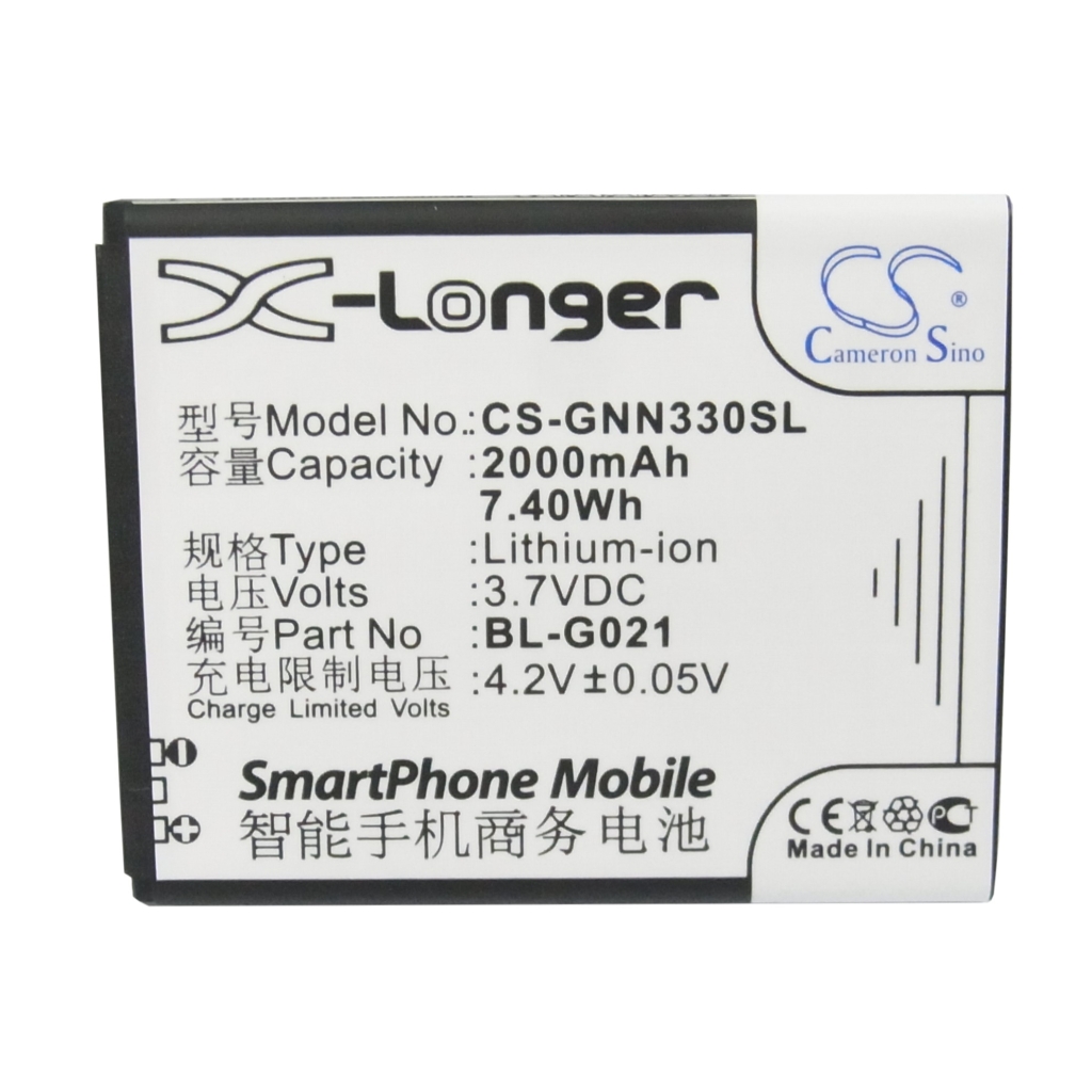 Cameron Sino X-Longer CS-GNN330SL lapos elülső címkenézet: 2000mAh 3,7V Li-ion BL-G021