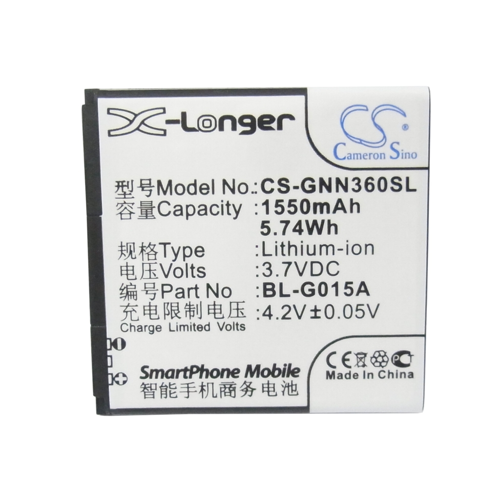 Cameron Sino X-Longer CS-GNN360SL lapos elülső címkenézet: 1550mAh 3,7V Li-ion BL-G015A