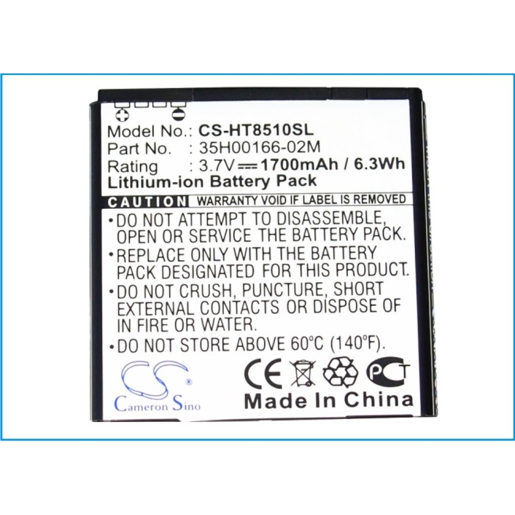 CS-HT8510SL label 1700mAh 3.7V Lithium-ion Battery Pack for HTC