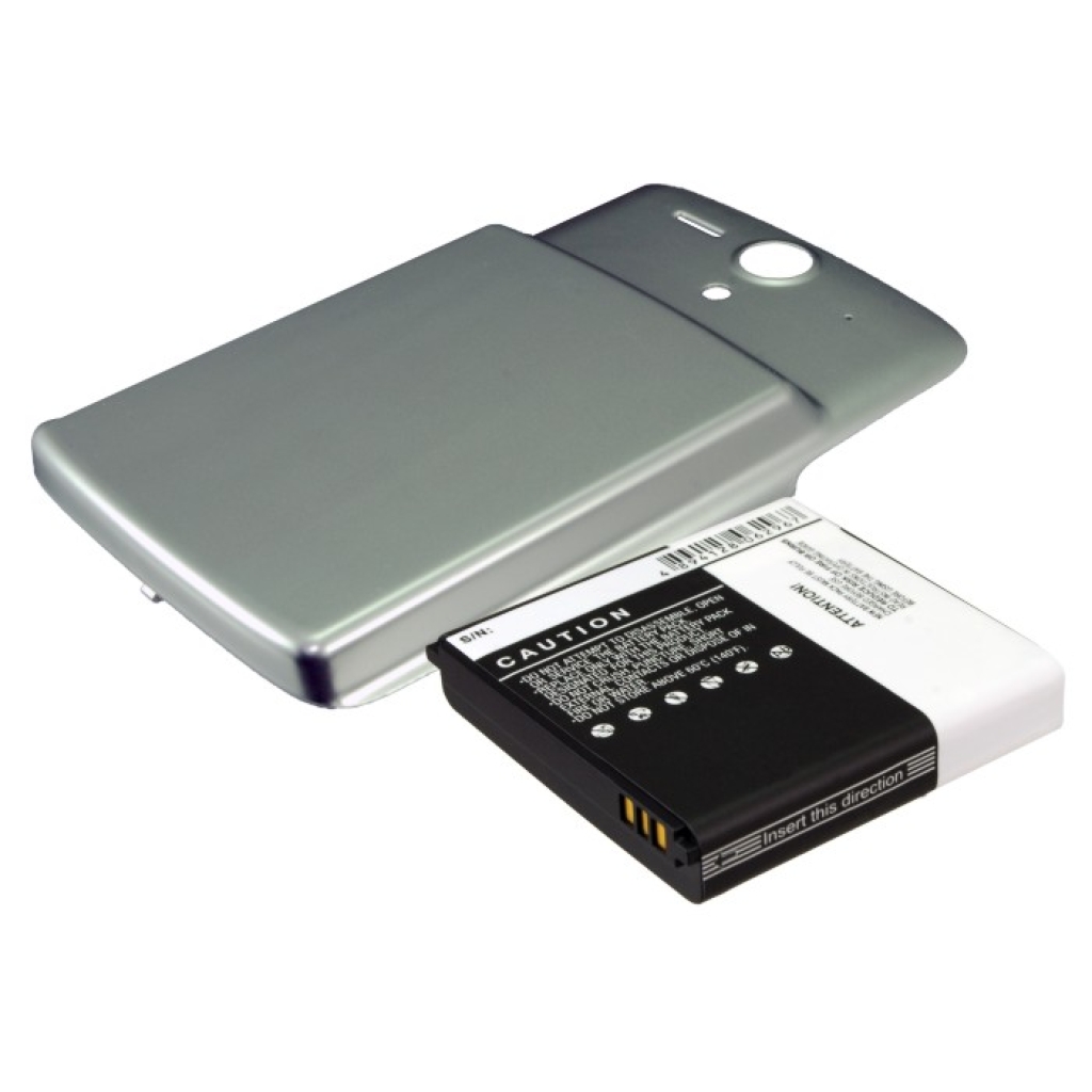 Silver back cover and CS-HU8815XL battery, another angled view with caution text