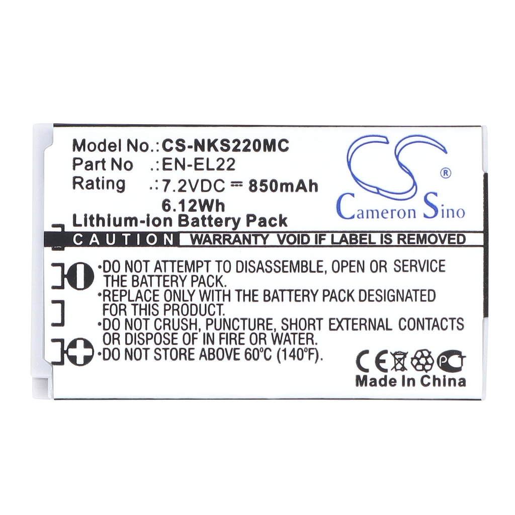 Akkumulátor kompatibilis a következőkkel Nikon CS-NKS220MC