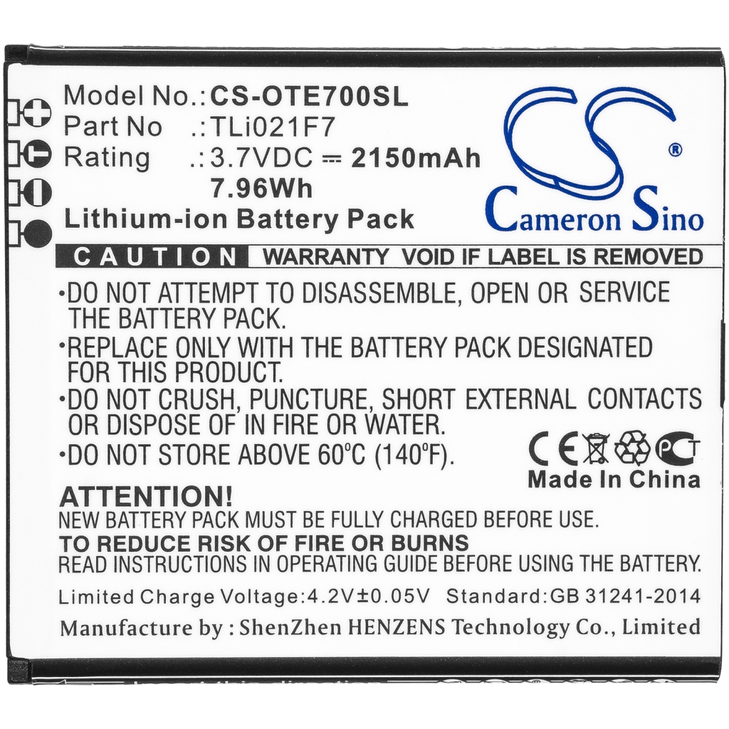 Kompatibilis akkumulátor csere Alcatel TLI021F7