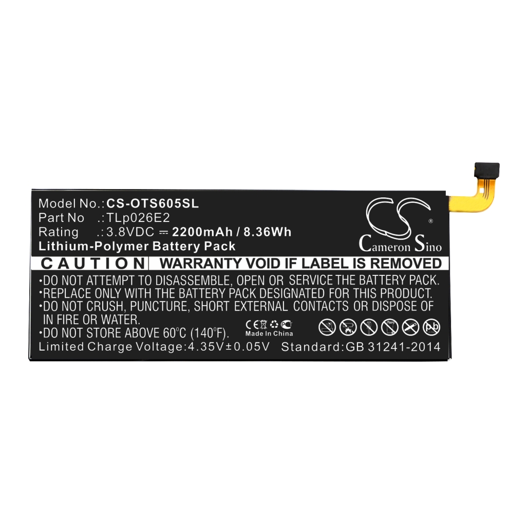 Kompatibilis akkumulátor csere Alcatel CAC2610005CJ,TLP026E2,TLP026EJ