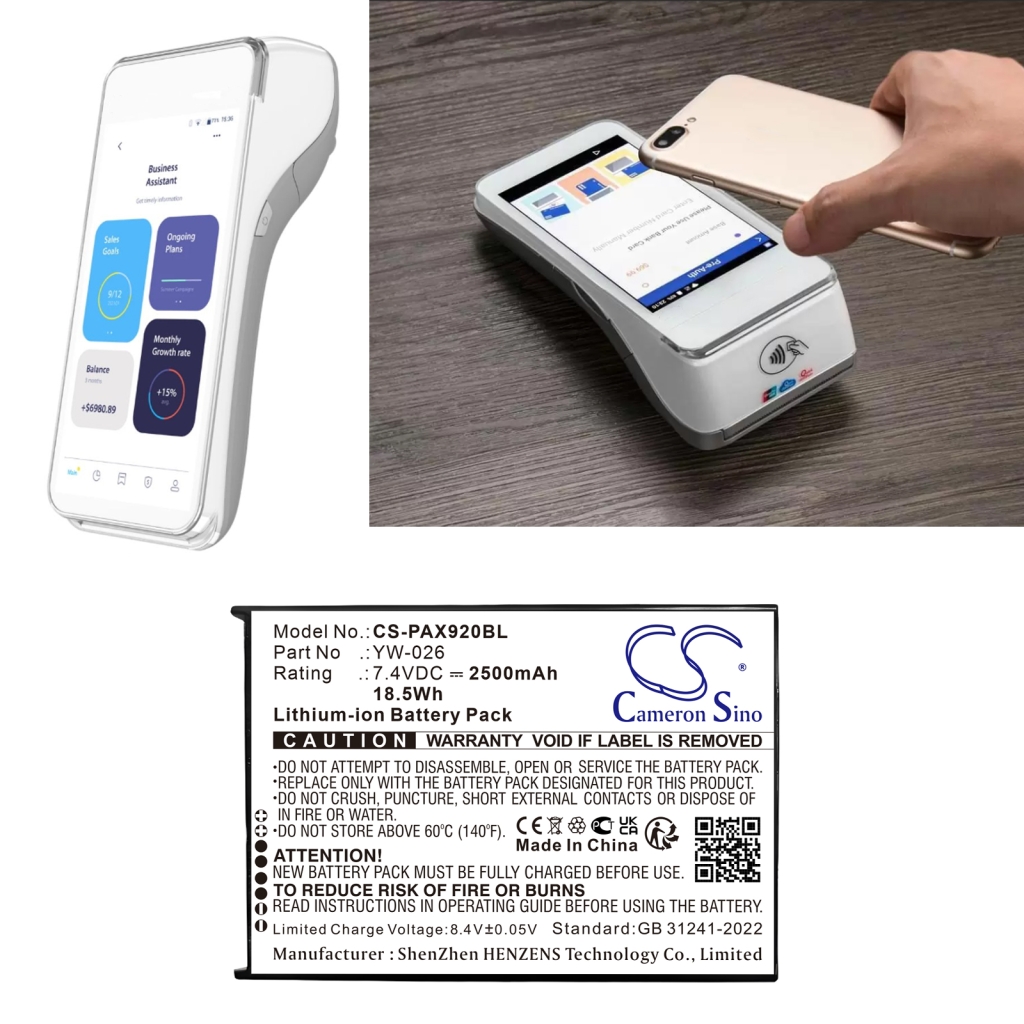 Akkumulátorok fizetési terminálokhoz Pax A920 MAX (CS-PAX920BL)