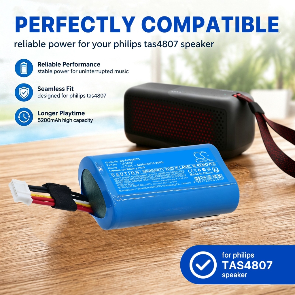 Akkumulátorok kompatibilis a következőkkel Philips S4807 Waterproof Wireless Bluetooth Speaker CS-PHS480SL
