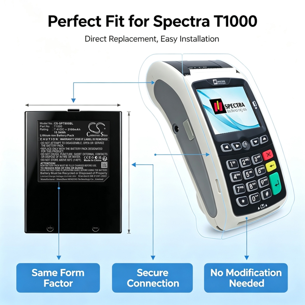 Akkumulátorok kompatibilis a következőkkel Spectra T1000 T1000 CS-SPT800BL