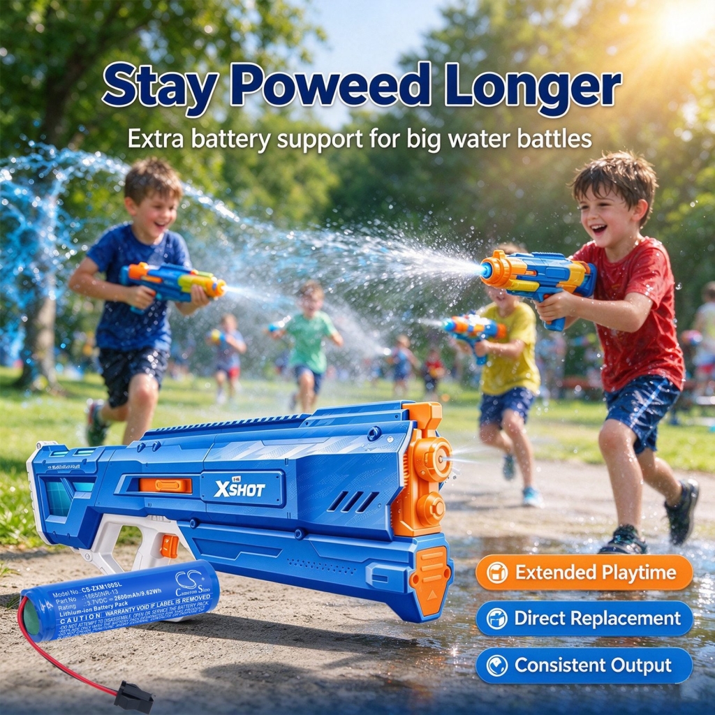 Batteries compatible with Zuru X-Shot Motor Soakers Mega Pulse Water Gun CS-ZXM100SL